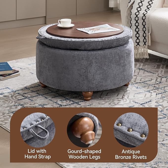 30Inch Round Storage Ottoman - Image 3