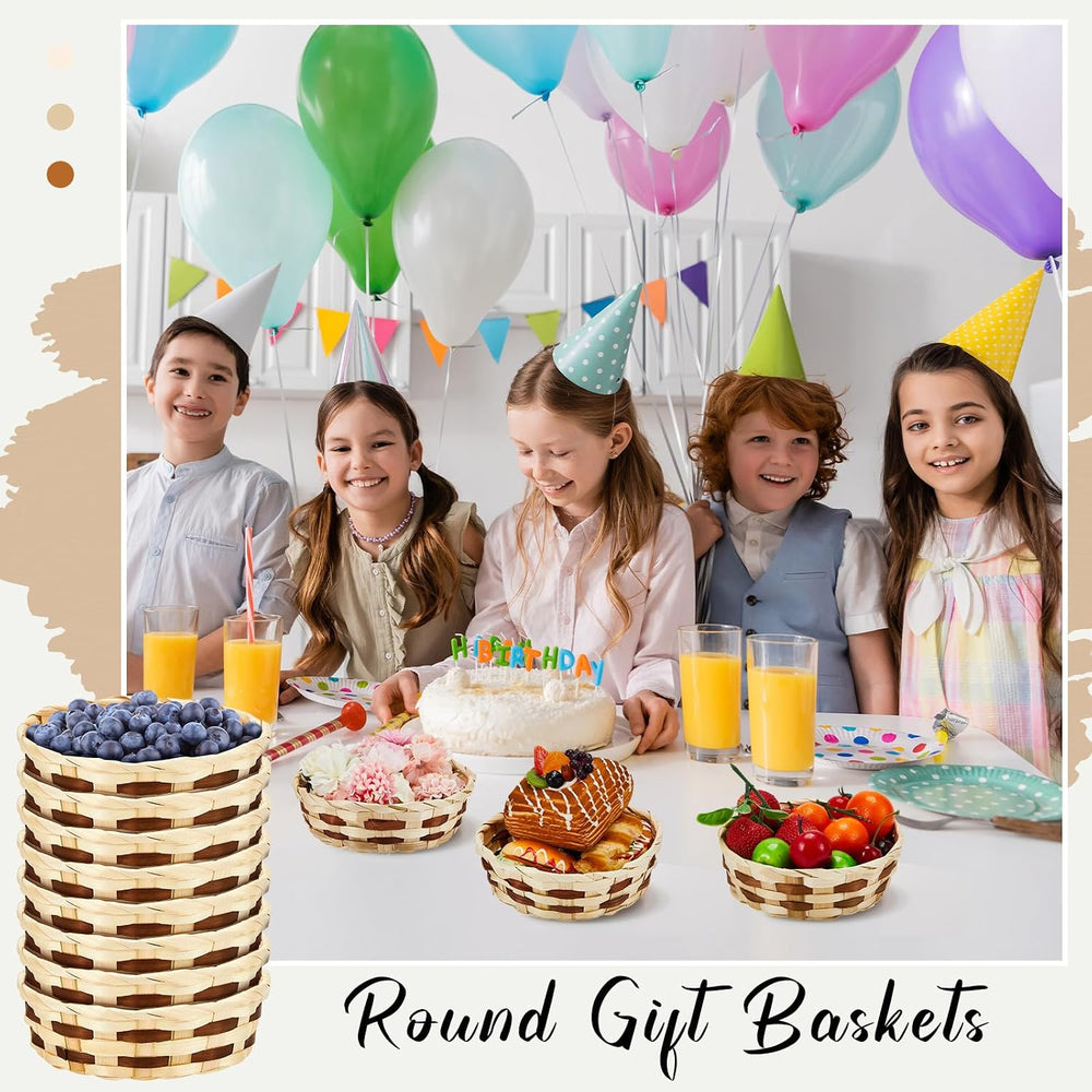 Sintuff 24 Pack Small Round Woven Gift Baskets, Bamboo Bread Fruit Basket
