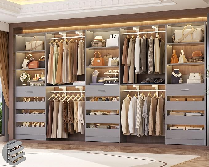 Aheaplus Closet System Set of 3, 138.5" Wood Closet Organizer System Tower by Aheaplus