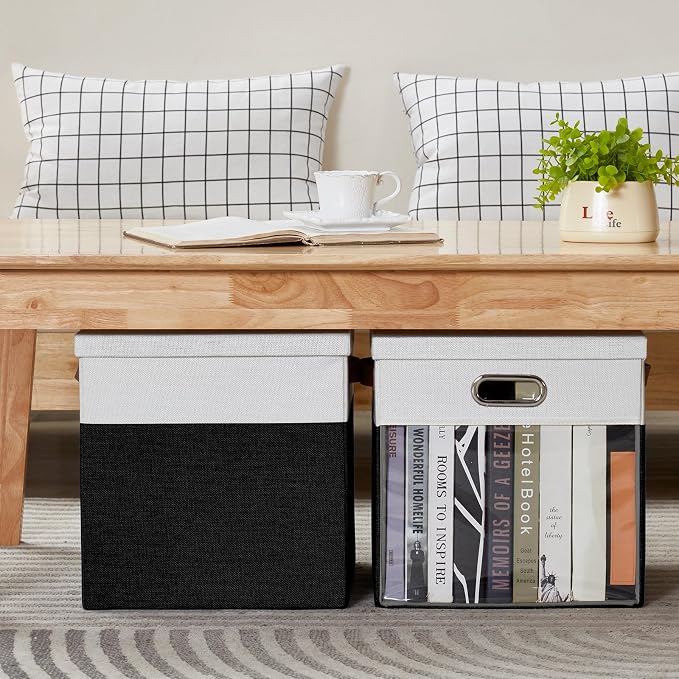 Fabric Storage Cubes with Clear Windows and Lids, Decorative Storage Boxes - Image 8