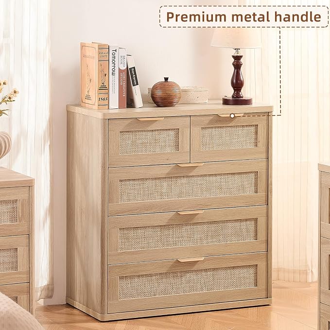 LEYAOYAO Rattan Dresser for Bedroom, 33.5" Tall Chest of Drawers, Modern 5 - Image 4