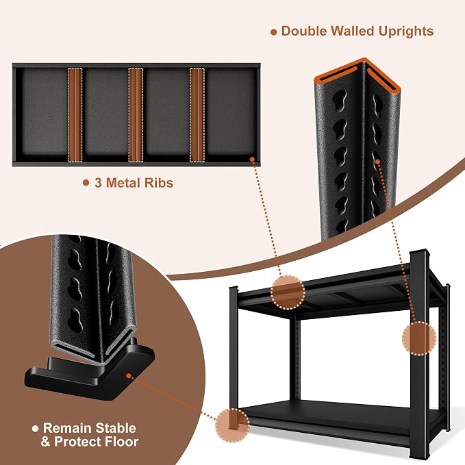 40" W 2-Tier Garage Shelving Heavy Duty, 1000LBS Loads Garage Storage Shelves - Image 5
