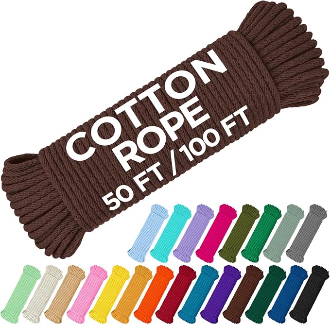 TECEUM Cotton Rope 3/16” – 100 FT – Strong All-Purpose Braided Rope – Natural by TECEUM