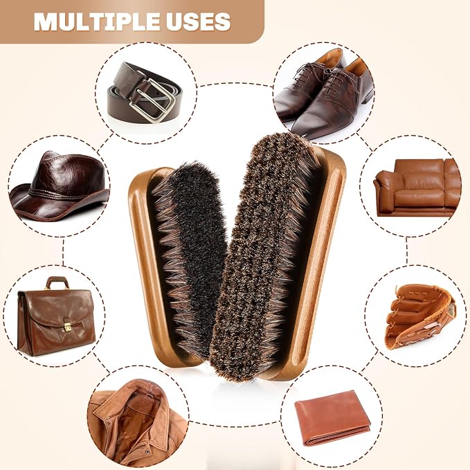2 Pcs Horsehair Shine Shoes Brush Kit Polish Dauber Applicators Cleaning - Image 7