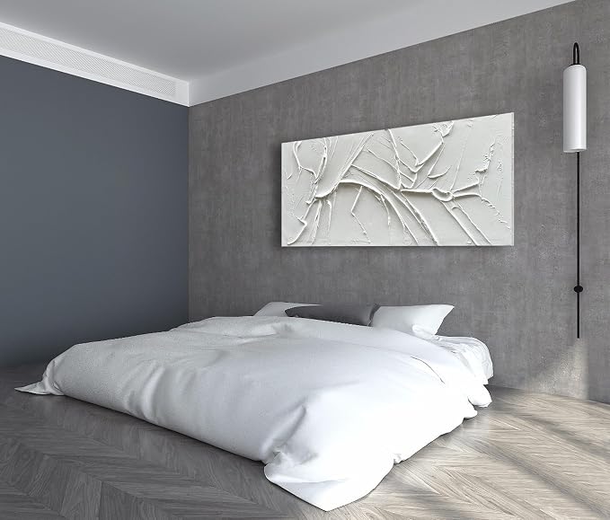 NANKAI Hand-Painted Thick Texture White Minimalist Oil Painting 30x60 Inch - Image 4