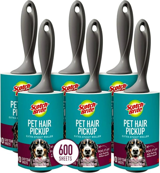 Scotch-Brite Pet Extra Sticky Hair Lint Roller 6 Rollers 600 Sheets by Scotch-Brite