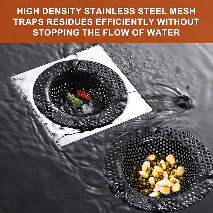2 Pcs Black Stainless Steel Mesh Sink Drain Strainer, 4.45" Top/2.95" Kitchen - Image 6