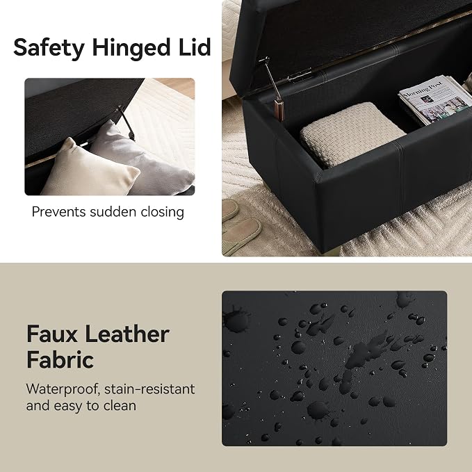 51" Faux Leather Storage Ottoman, Stitch Tufted Rectangle Upholstered End of - Image 5