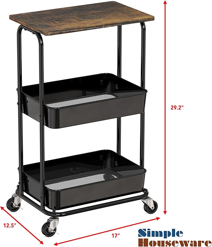 Simple Houseware 2-Tier Rolling Utility Cart - Image 3