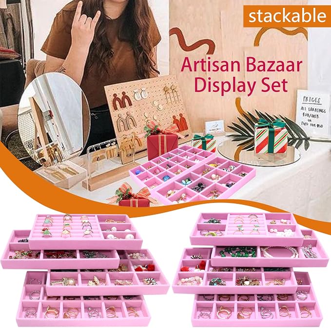 8 Pack Stackable Jewelry Trays Organizer Velvet Earring Organizer Jewelry Tray - Image 4