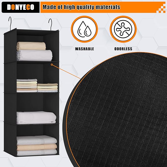Hanging Closet Organizer, Easy Mount Foldable 4-Shelf Hanging Closet Wardrobe - Image 4