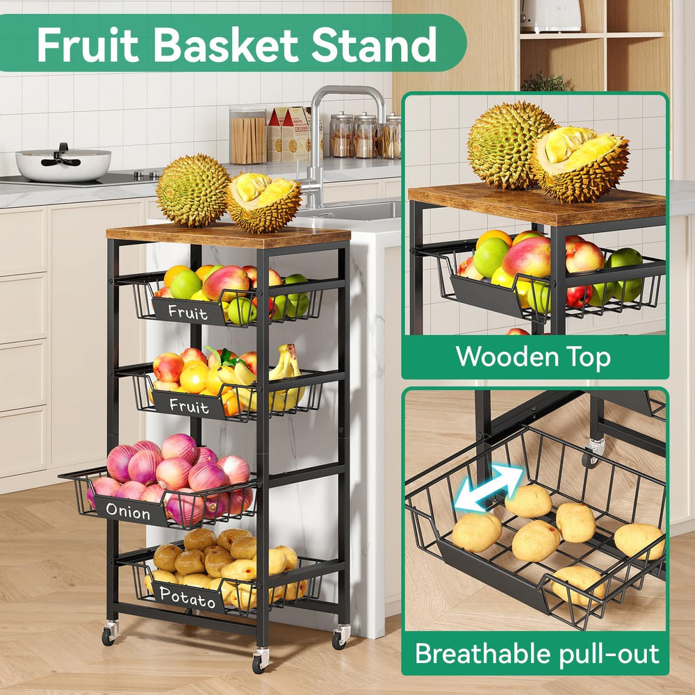 IBUYKE Metal Kitchen Storage Cart,Utility Cart with Drawers,Brown TLJ026H