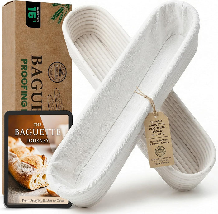 15 Inch Baguette Proofing Basket Set of 2 for Sourdough & French Bread