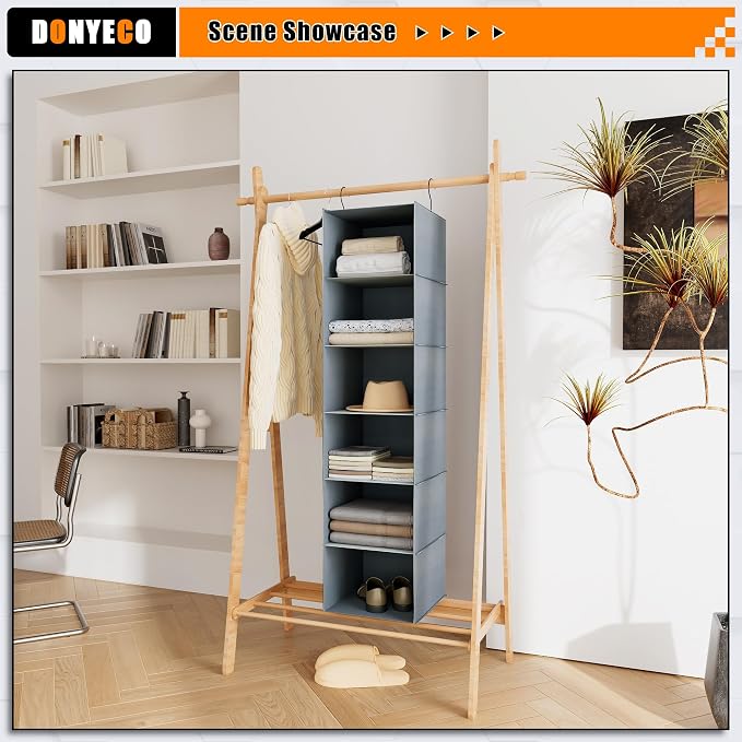Hanging Closet Organizer and Storage 6-Shelf, Easy Mount Foldable Hanging - Image 6