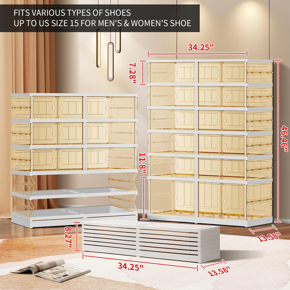 EHAMILY 6-Tier Foldable Shoe Rack Organizer with Doors, 24 Pairs, White