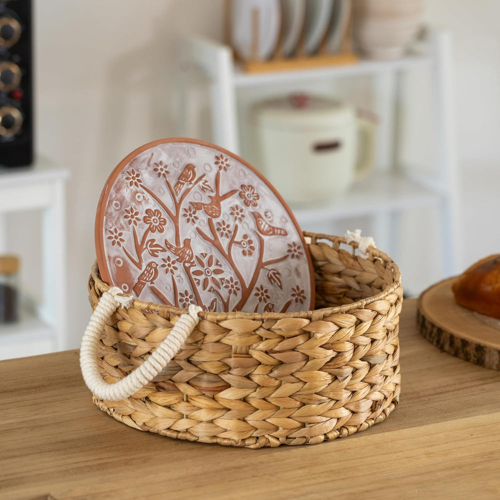 Bread Warmer Basket with Stone, 12 Inch Handwoven Wicker - Vintiquewise Round...