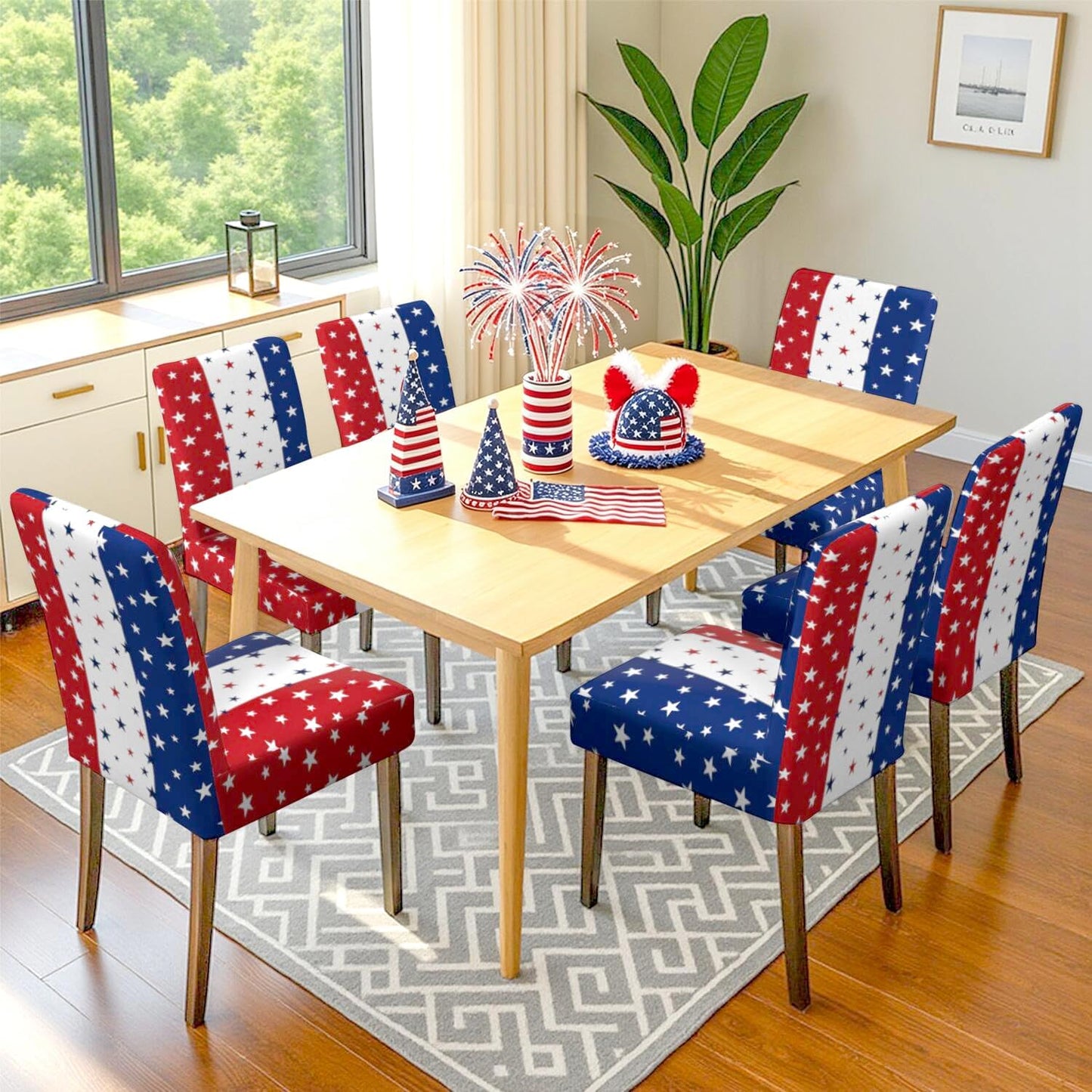 4th of July Chair Covers Set of 4, Patriotic Memorial Day Chairs Slipcover for Dining Room, Removable Washable Breathable Cover in the Kitchen Restaurant Holiday Decor