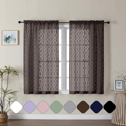 Aiyufeng Sheer Brown Curtains 45 Inch Length 2 Panels Set, Farmhouse Clip by Aiyufeng