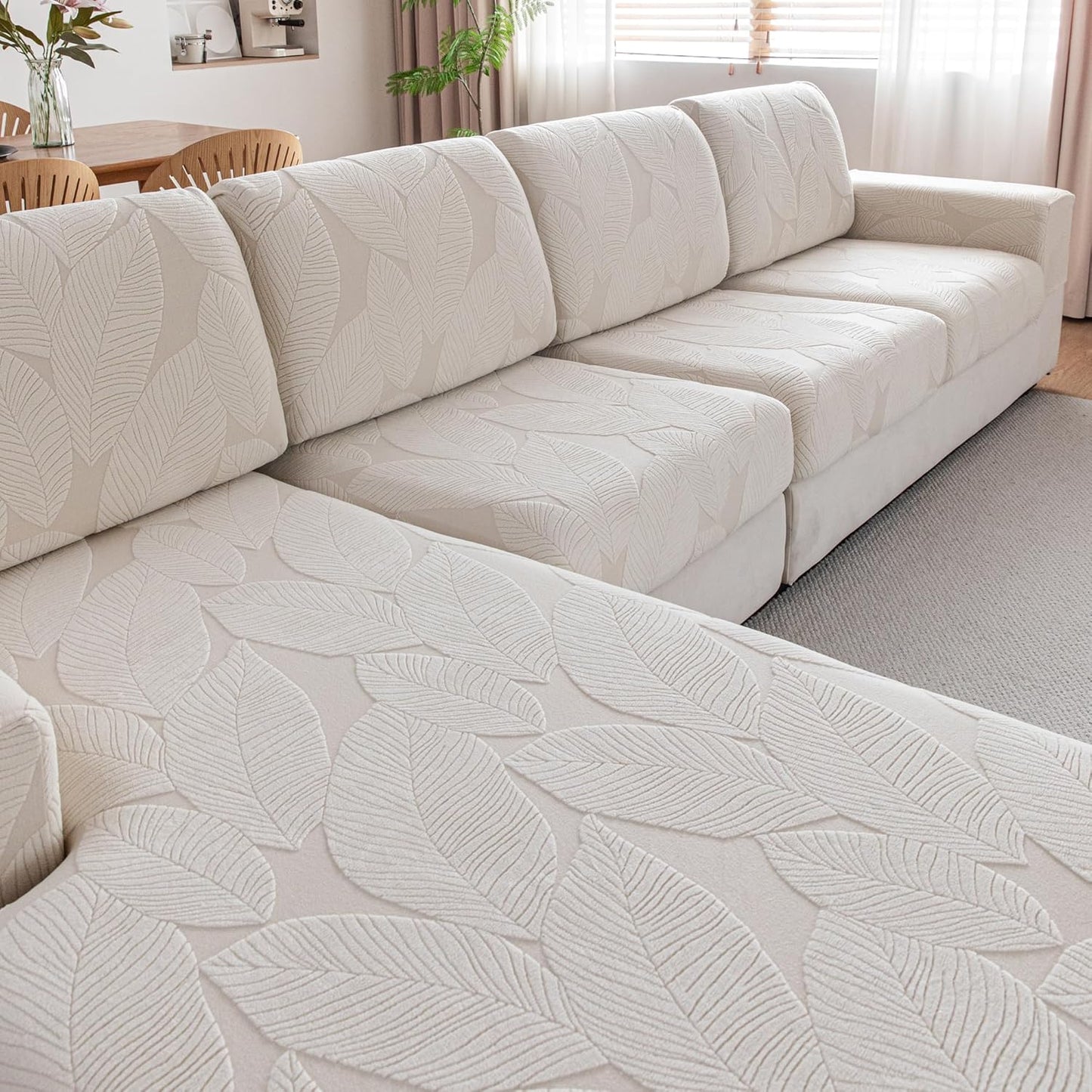 QIANMEW Couch Covers for Sectional Sofa, Washable Stretch Soft Sofa Cushion Covers L Shape Sofa Slipcovers Anti Slip Furniture Decor Protector for Pets (1PC Back Couch Cover,Ivory)