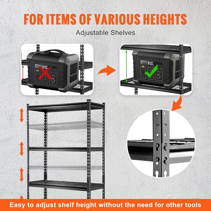 VEVOR Storage Shelving Unit, 5-Tier Adjustable, 2000 lbs Capacity, Heavy Duty - Image 8