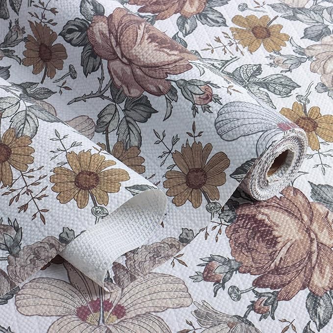 Floral Drawer Shelf Liners, Non Adhesive and Strong Non-Slip Cabinet Drawer by Amiitay