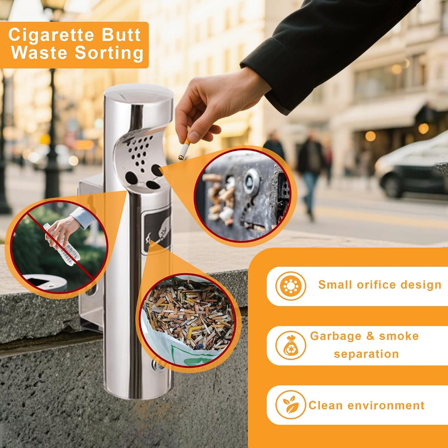 Wall Mounted Trash Can, Stainless Steel Outdoor Trash Bin, Garbage Can Container Outdoor, Metal Bin for Hotel Restaurant Patio Bar Office Street, Silver