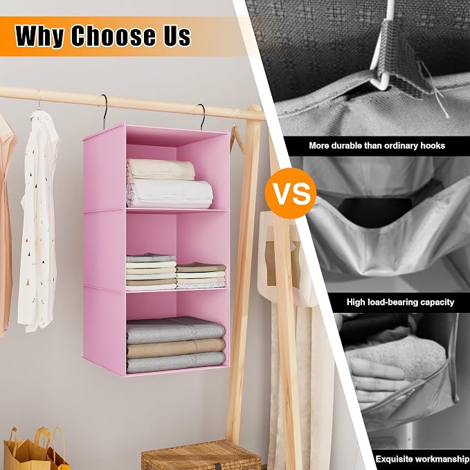 Hanging Closet Organizer and Storage 3-Shelf, Easy Mount Foldable Hanging - Image 8