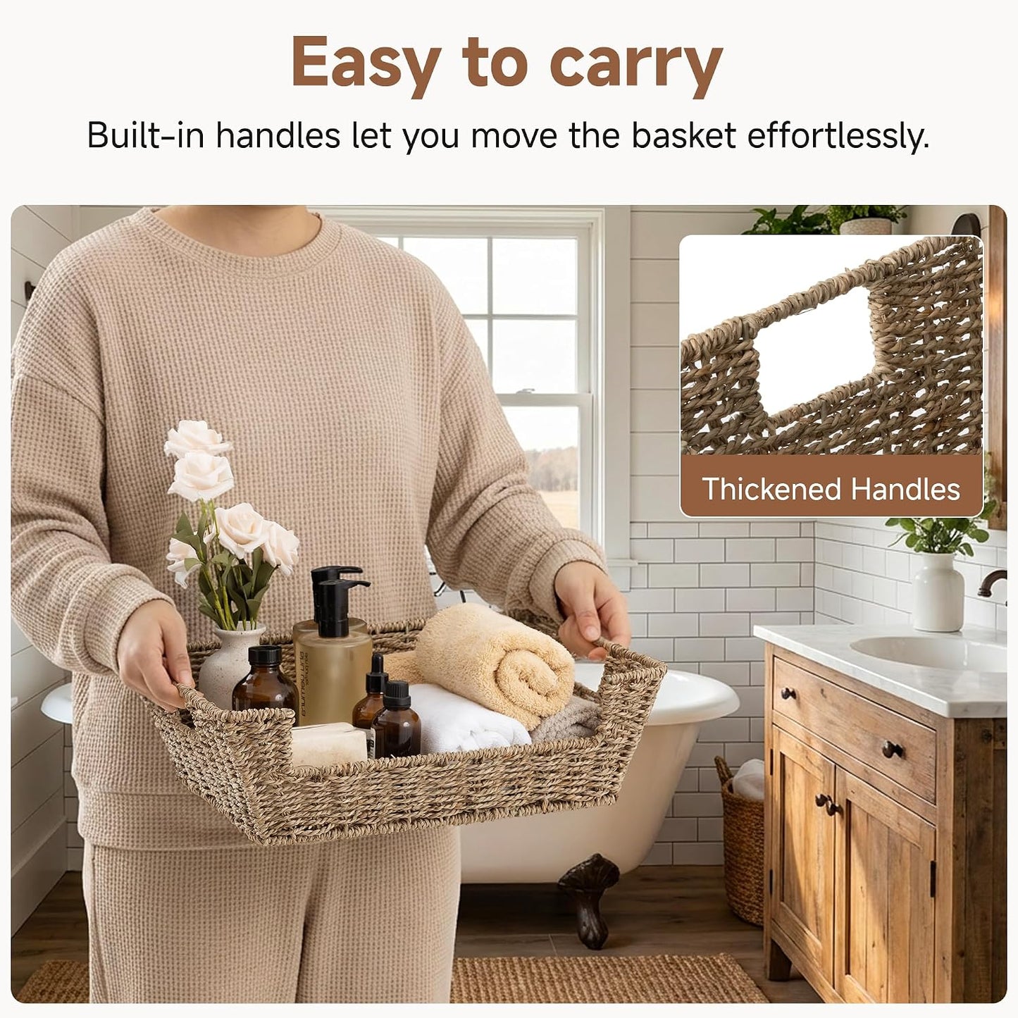 StorageWorks Pantry Baskets for Organizing, Woven Baskets, Seagrass | Pantry Baskets for Patato and Onion Storage, Stackable Wicker Basket Organizer for Shelf, Woven Basket for Storage, 2-Pack