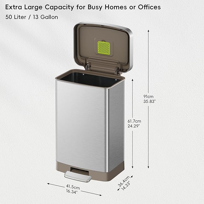 EKO Hudson Matte Stainless 50 Liter/13.2 Gallon Step Trash Can - Image 2