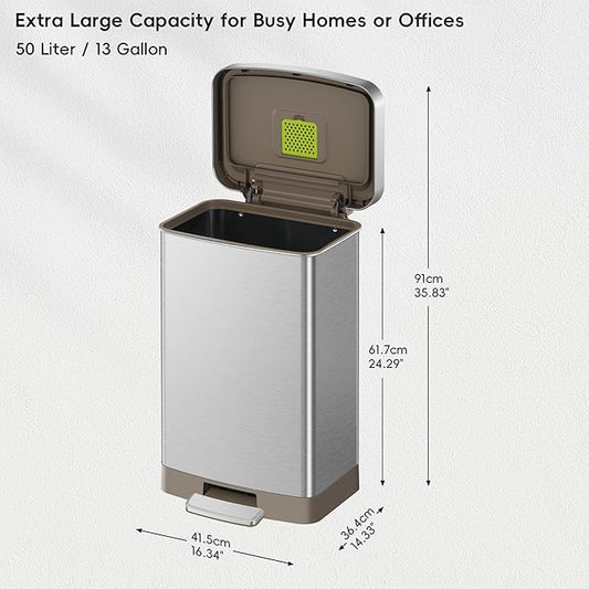EKO Hudson Matte Stainless 50 Liter/13.2 Gallon Step Trash Can - Image 2