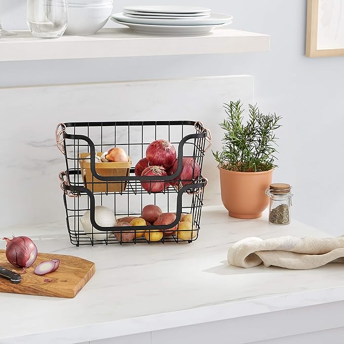 Amazon Basics Stackable Metal Wire Rectangular Storage Basket Set - Image 2