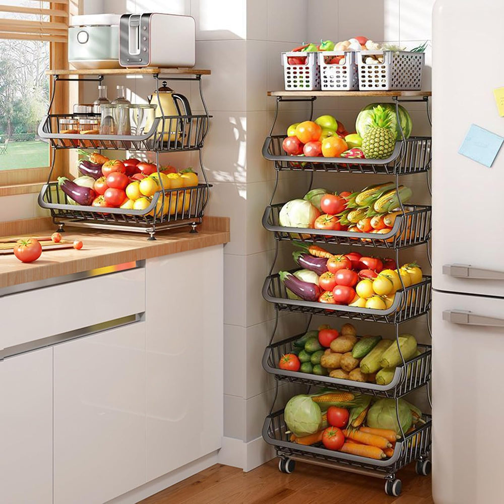 BEEY Metal Storage Baskets with Wheels, Metal Wire Market Basket Storage Orga...