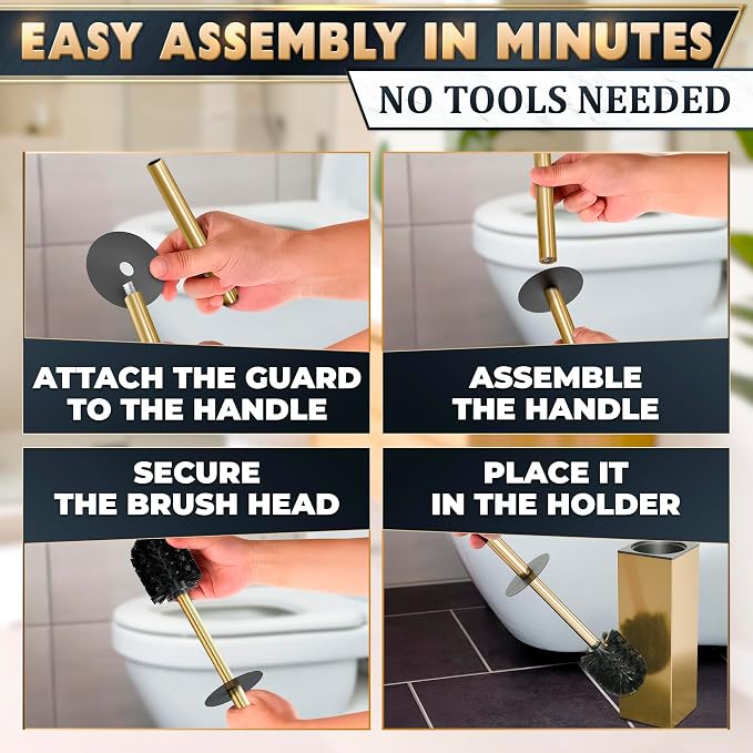 Stainless Steel Toilet Brush and Holder Set Gold & Square Design - Image 6