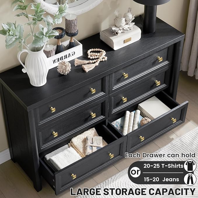 Black Dresser, Farmhouse 6 Drawer Dresser - Image 4