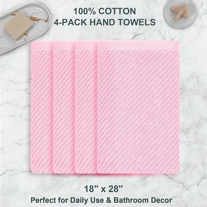 VOOVA & MOVAS Pink Bathroom Hand Towels Set of 4, Large 18" x 28" - Image 4