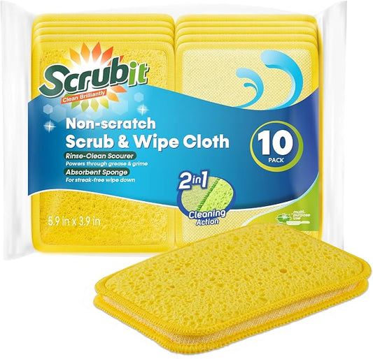 Scrub and Wipe Cleaning Pads – SCRUBIT Dual Sided Scouring Pad and Sponge by SCRUBIT