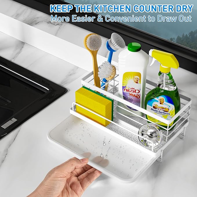 Cisily Sponge Holder for Kitchen, Sink Caddy Organizer, Kitchen Sink Accessories - Image 4