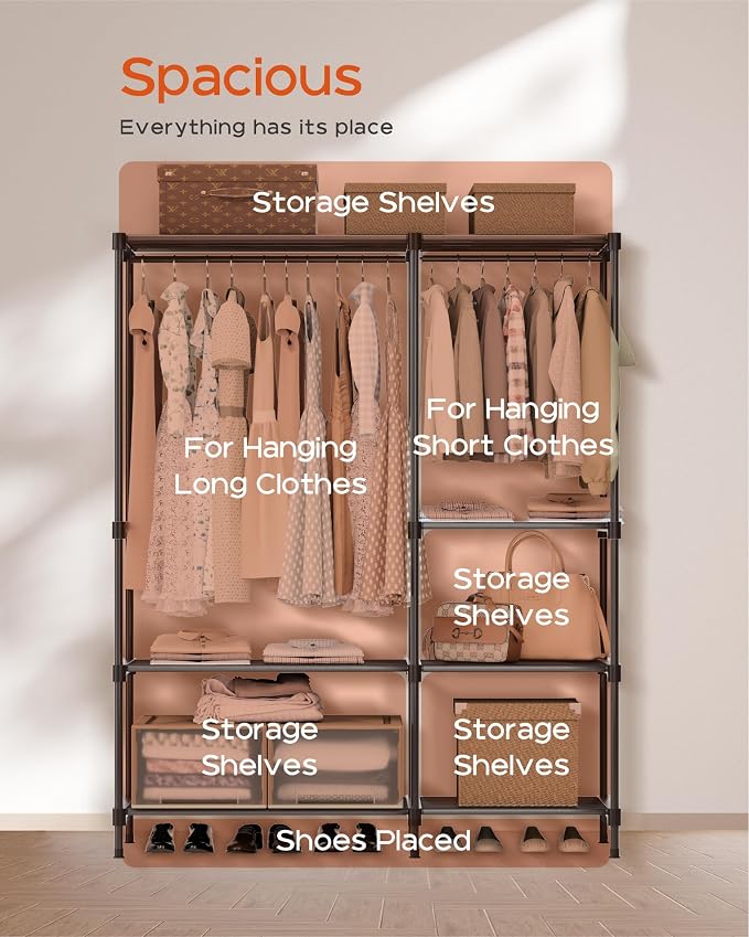 Clothes Rack, Portable Closet, 44.9 Inch Large Capacity Wardrobe Closet - Image 4