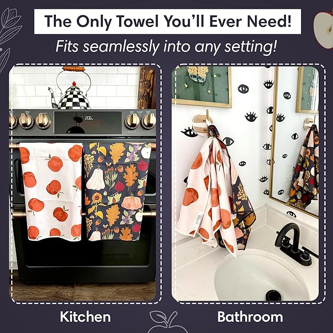 2 Double Sided Microfiber Hand Towels, 17x27 Inches Waffle Design Kitchen - Image 2
