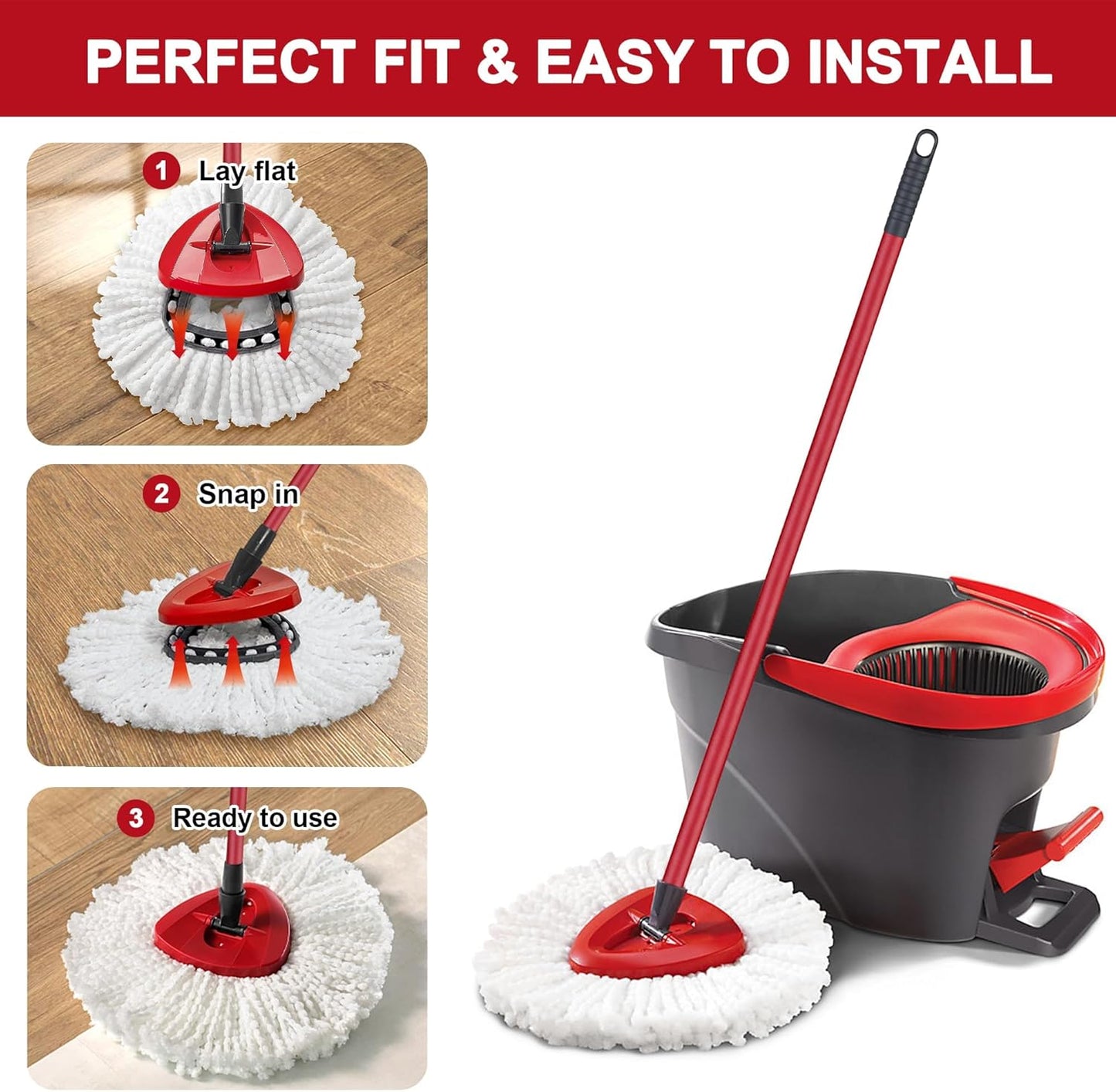 4 Pack Mop Heads Replacements for O-Ceda Easy Wrin Spin System, Microfiber Refills, Easy Cleaning Mop Repalce Head