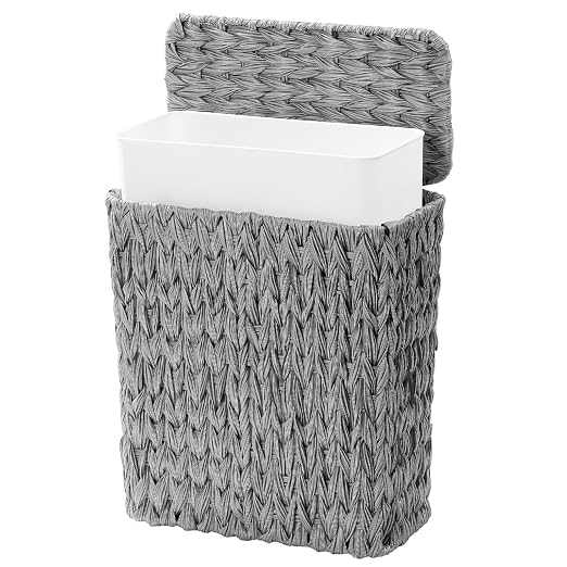 3 Gallon Wicker Trash Can, Waterproof Slim Waste Basket by WEAVECOMFORTINTOEVERYCORNER