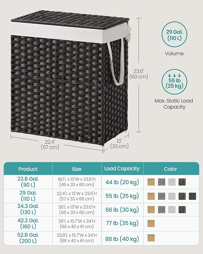 SONGMICS Laundry Hamper with Lid, 110L Clothes Hamper with 2 Removable Liner - Image 6