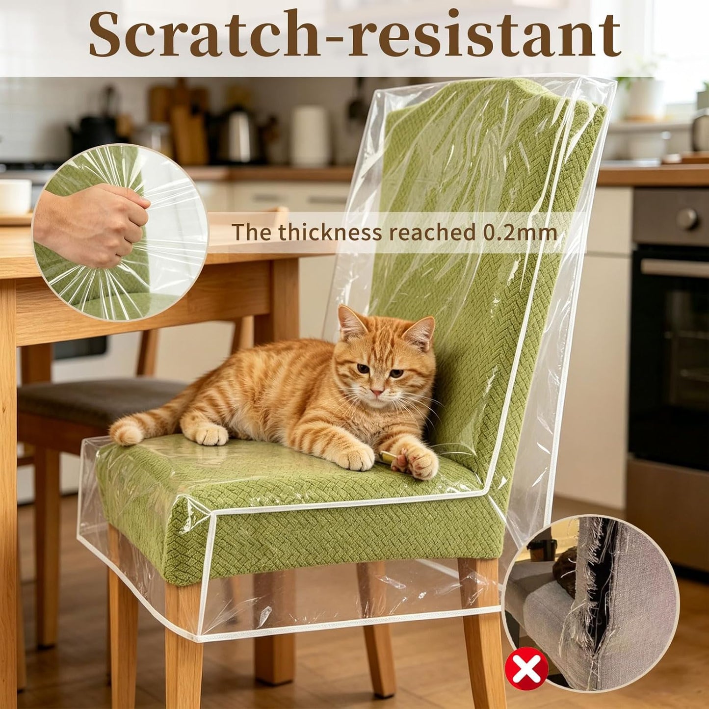 2Pcs Dining Chair Covers, Thicker PE Plastic Seat Covers for Kitchen Chairs, Cat Scratch Proof & Waterproof Protectors for Pet, Dust, Spills (Fits Seat 21" W x 18" D)