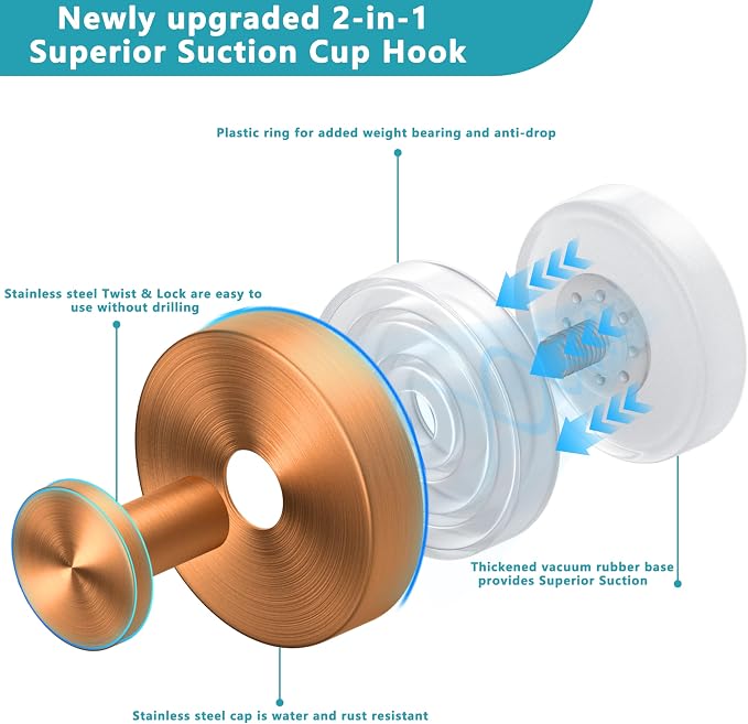 Suction Cup Hooks for Shower, Wreath Hanger for Front Door, Removable No Drill - Image 8