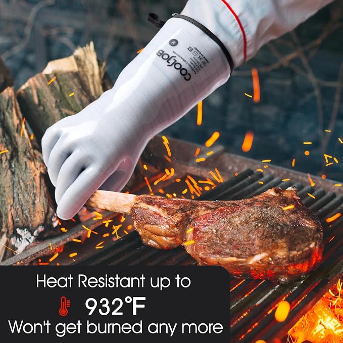 COOLJOB Heat Resistant Oven Gloves, Waterproof Liquid Silicone BBQ Grilling - Image 4