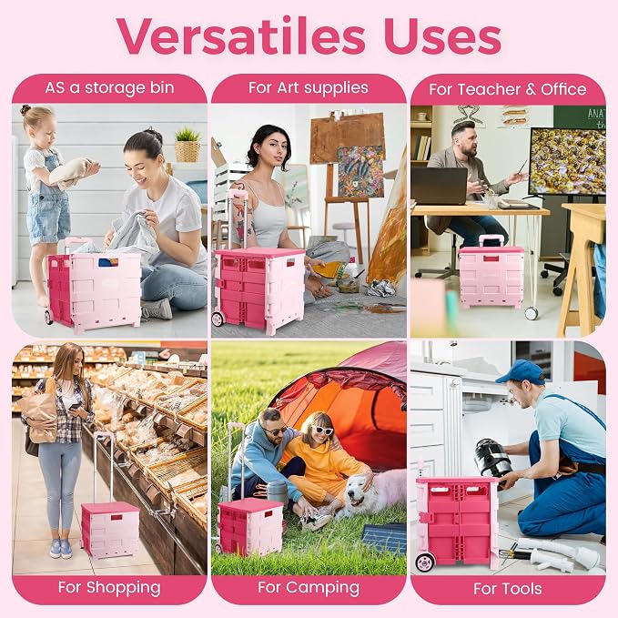 Foldable Rolling Cart on Noiseless Wheels: Portable Utility Cart - Image 5