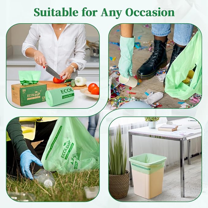 ECOLipak 13 Gallon Compostable Trash Garbage Bags, US BPI ASTM D6400 and OK - Image 7