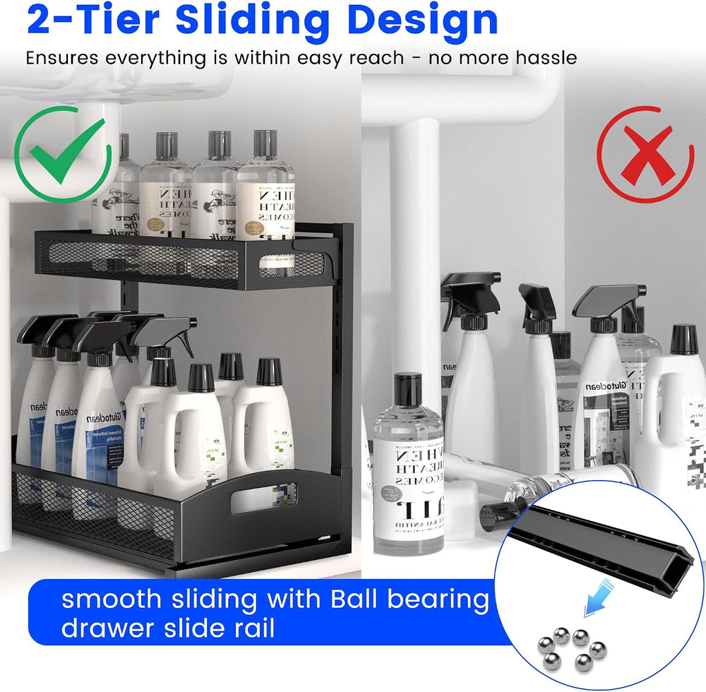 Petiza Under Sink Organizer,2 Pack Height Adjustable Under Sink Organizers an...