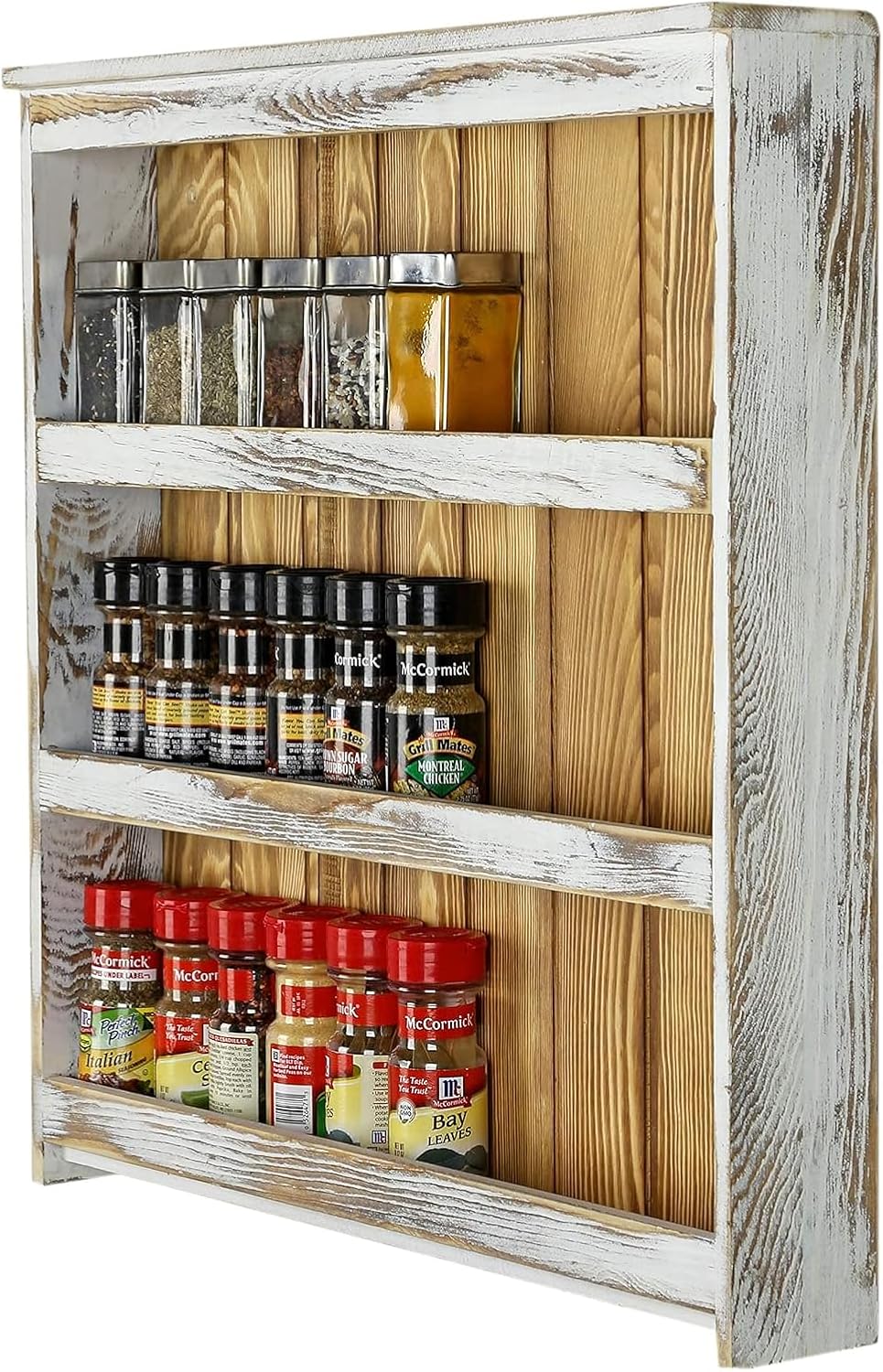 MyGift 3 Tier Spice Rack Wall Mount Rustic Wood Kitchen Shelf