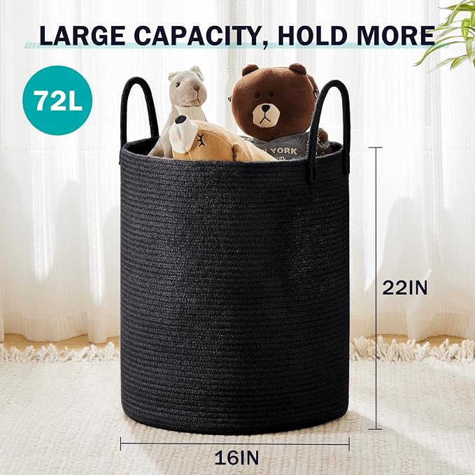YOUDENOVA Woven Rope Laundry Hamper Basket, 72L Tall Luandry Basket, Baby - Image 3